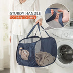 HONOMA Sturdy Mesh Laundry Hamper Basket Bag,Pop up Basket with Side Pocket for Laundry Room, Bathroom, Kids Room, College Dorm or Travel (Pop Horizontal, Grey + Grey)