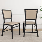 VECELO Folding Chairs Set of 2 with Cushion, Foldable Padded Seats with Heavy Duty Metal Frame for Kitchen/Dining/Living Room, No Assembly & Space Saving Design, Beige