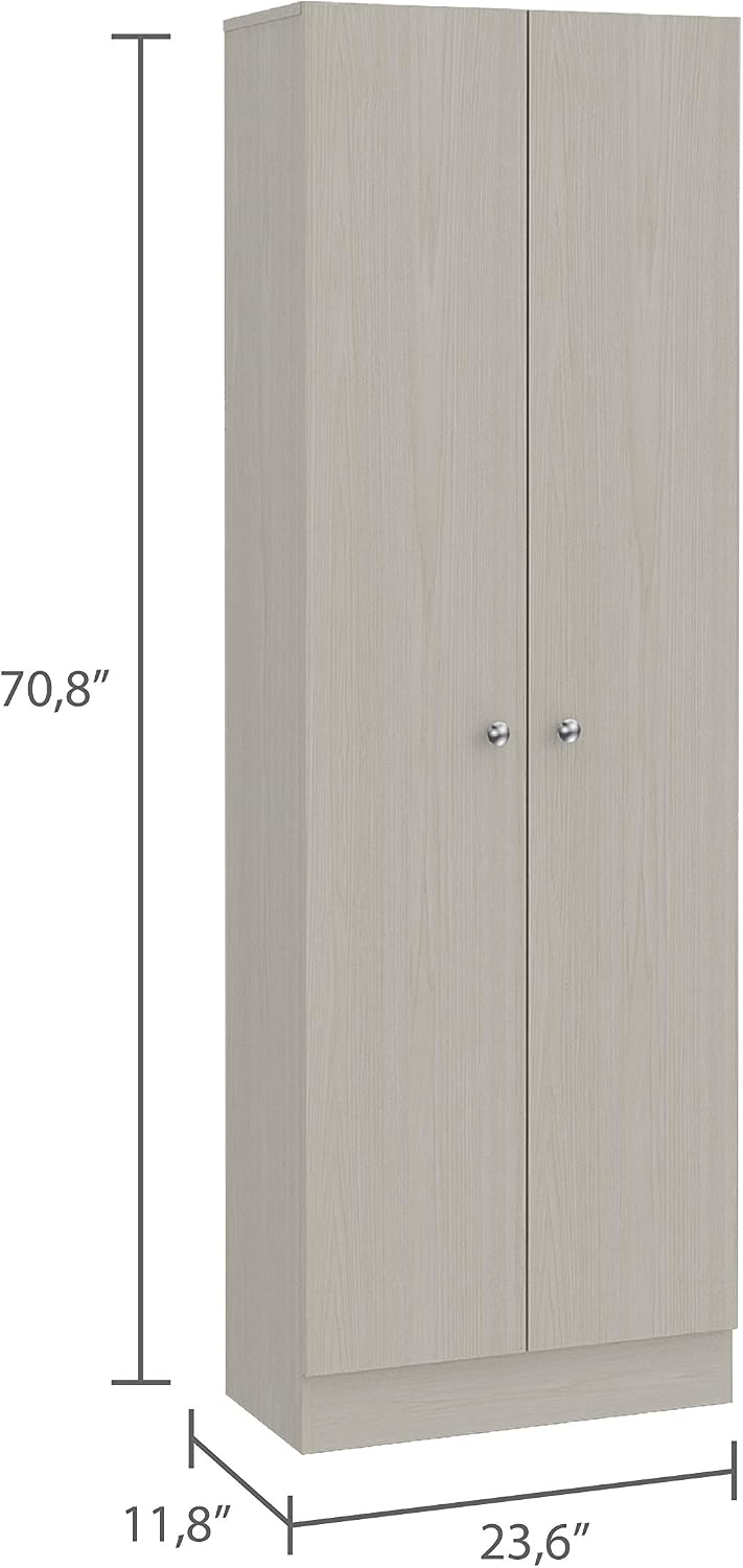 Multistorage Pantry Cabinet, 5 Shelves, Double Door & Beige Finish for Ki...