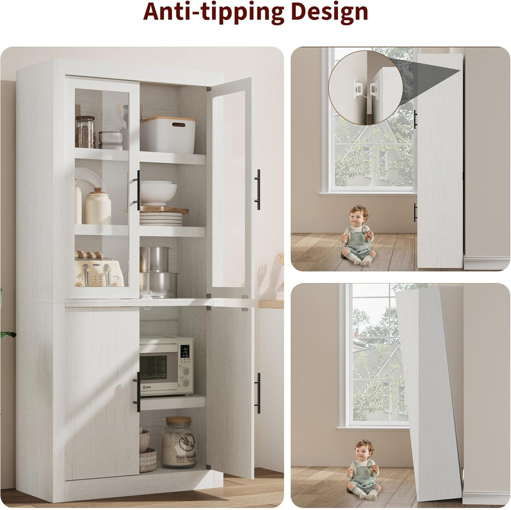 Tall Kitchen Pantry Cabinet, Farmhouse Kitchen Pantry Storage Cabinet Wood, 7...