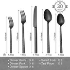 KINGSTONE 30 Pcs Black Hammered Silverware Set for 6, 18/10 Stainless Steel Heavy Duty Flatware Set, Tableware Cutlery Utensil Sets for Home Restaurant Dishwasher Safe