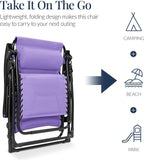 Best Choice Products Oversized Padded Zero Gravity Chair, Folding Outdoor Patio Recliner, XL Anti Gravity Lounger for Backyard w/Headrest, Cup Holder, Side Tray, Polyester Mesh - Violet