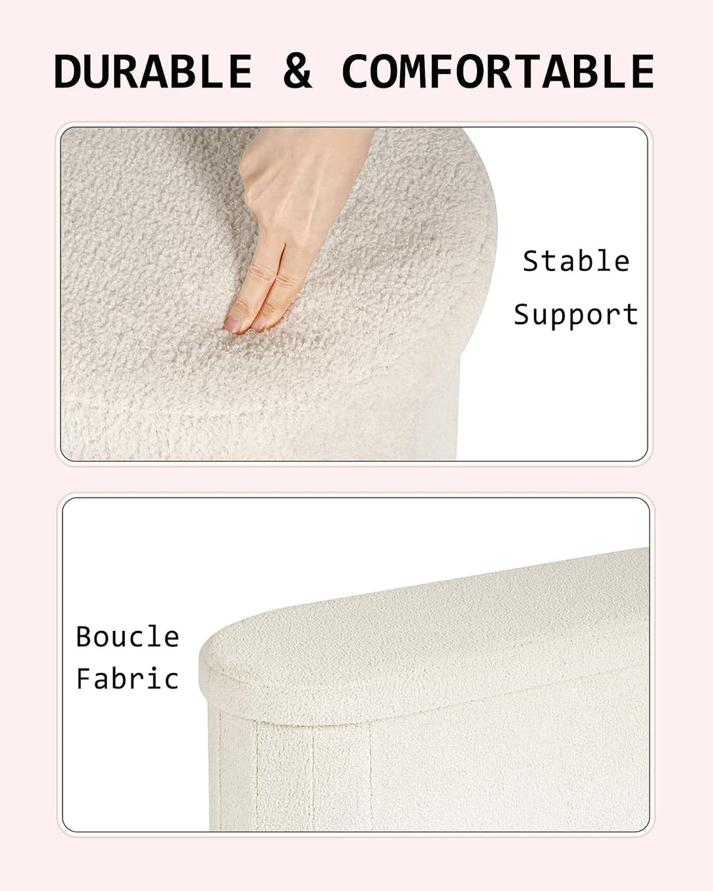 43.3 Inches Foldable Storage Ottoman Bench, Oval Footrest | Teddy Boucle Fabr...