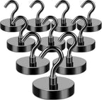 MIKEDE Black Magnetic Hooks Heavy Duty, 170LB+ Strong Neodymium Magnets for Refrigerator, Magnetic Hooks with Epoxy Coating for Hanging, Magnets with Hooks for Cruise, Home, Workplace - 10 Pack