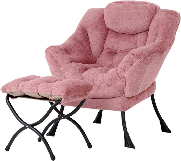 Modern Lazy Chair with Ottoman, Comfy Accent Reading Chair for Living Room