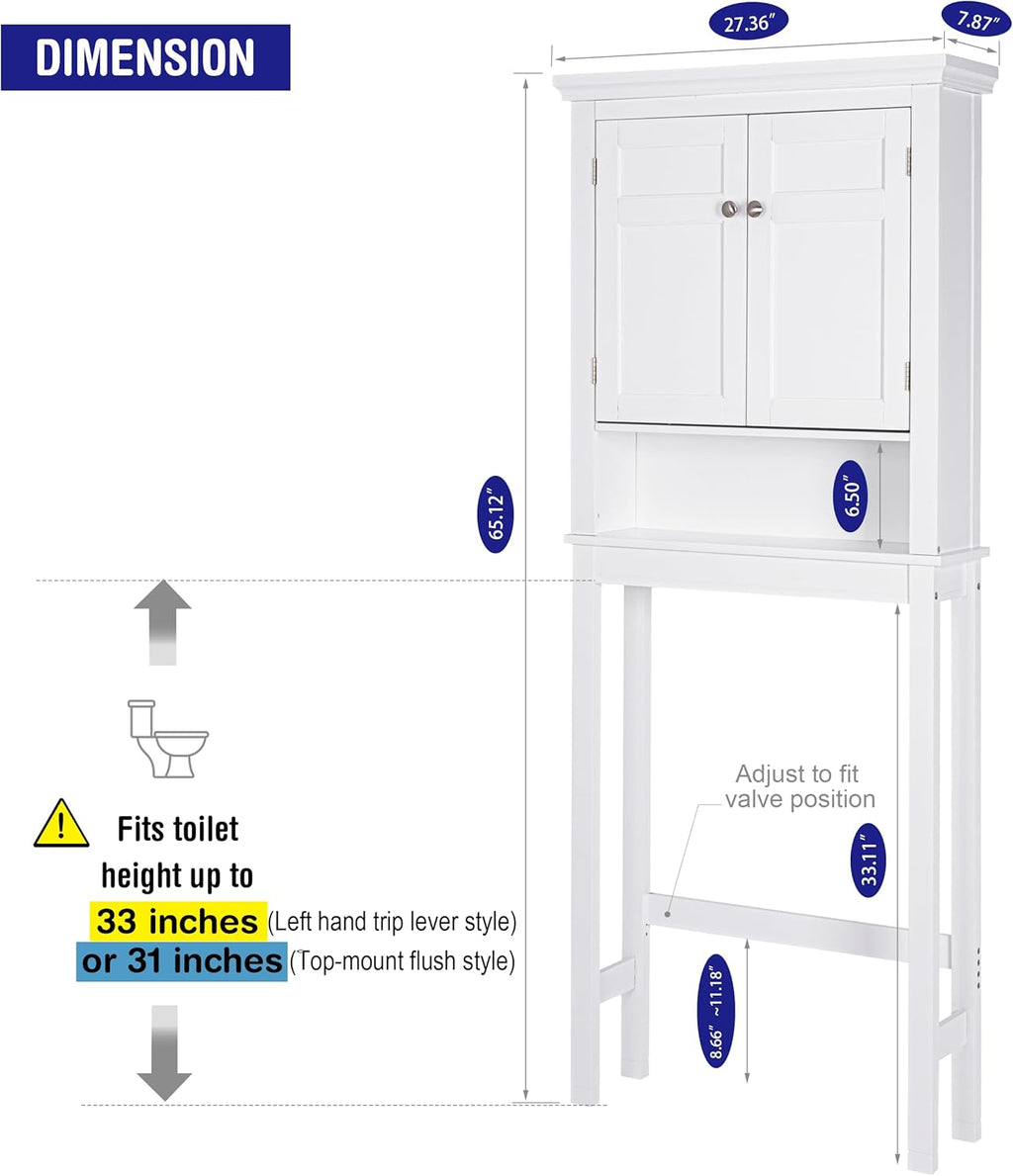 Spirich Over The Toilet Storage Cabinet, Bathroom Shelf Over The Toilet, Over Toilet Bathroom Organizer (White)