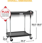 Metro myCart Plus Utility Cart - Choose-Your-Height Adjustable Heavy Duty Rolling Cart for Home, Commercial and Industrial Use - 2-Shelf, 300 lbs Capacity - 23.9" W x 34.4" L x 35.5-39.5" H - Black