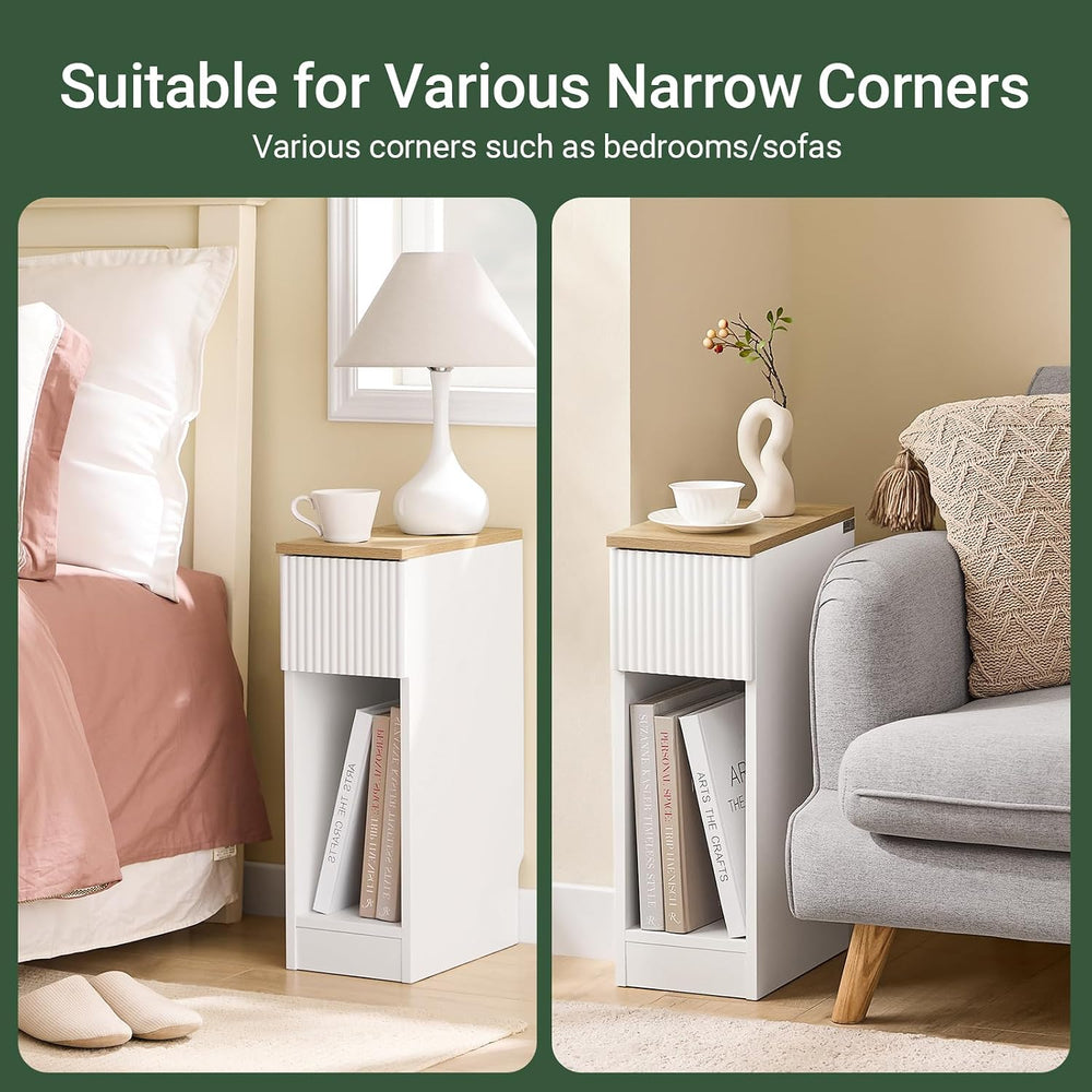 SoBuy Narrow Nightstand, Slim Bedside Tables with Drawers Suitable for Small ...