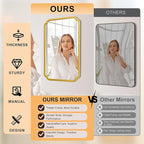22x34 Inch Gold Bathroom Mirror, Metal Framed Wall Mirror with Rounded Edges, Rustproof Horizontal Vertical Hanging for Vanity Over Sink