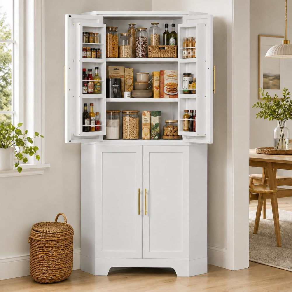 Corner Cabinet, Metal Storage, Kitchen Pantry Cabinet with Adjustable Shelves...