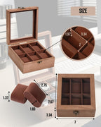 Watch Box, Watch Case for Men Women with Large Glass Lid, Wooden Watch Display Storage Box with 6 - Slots, Retro Burlywood 6x2 Mens Watch Box Organizer