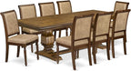 LKCY9-AWA-28 9-Piece Kitchen Table Set Includes a Dining Table and 8 Beige Polyester Fabric Dinner Chairs with High Back - Antique Walnut Finish