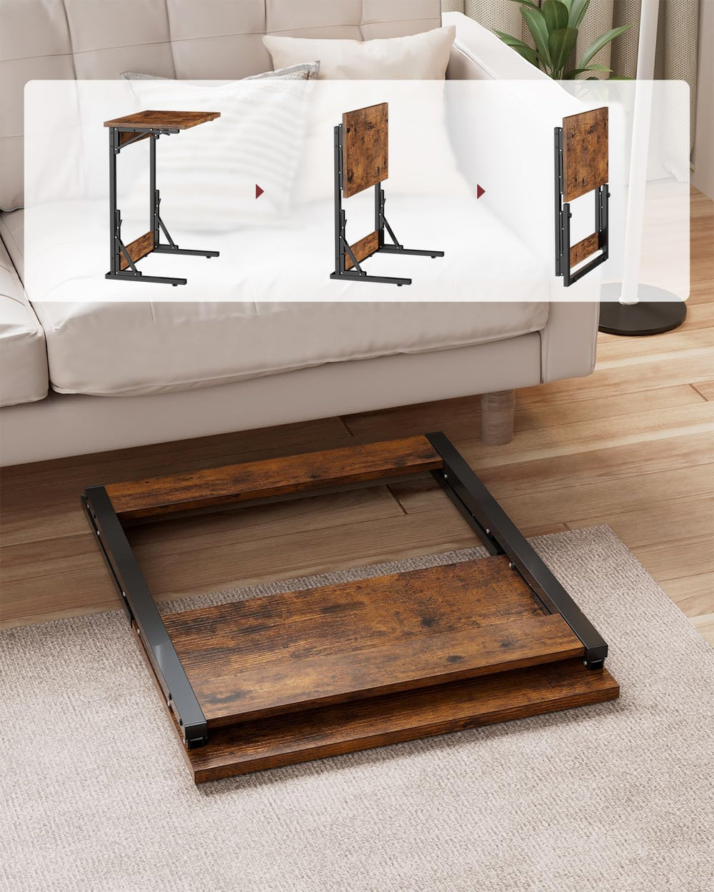Tatub Folding TV Tray 1PCS, 24" Wide C-Shaped Couch Table, Rustic Brown ...