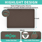 Under Sink Mat for Kitchen Silicone Waterproof Under Sink Liner, Flexible Sink Cabinet Organizer Tray with Drain Hole, Hold up to 3.3 Gallons Liquid, Easy to Clean (Brown, 28X19)