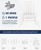 KINGYES Oversized Outdoor Rocking Chair Set of 2, All-Weather Patio Rocking Chairs for Porch, HDPE Outdoor Patio Recliner Rockers with High Back & Wide Seat for Garden, Lawn, White