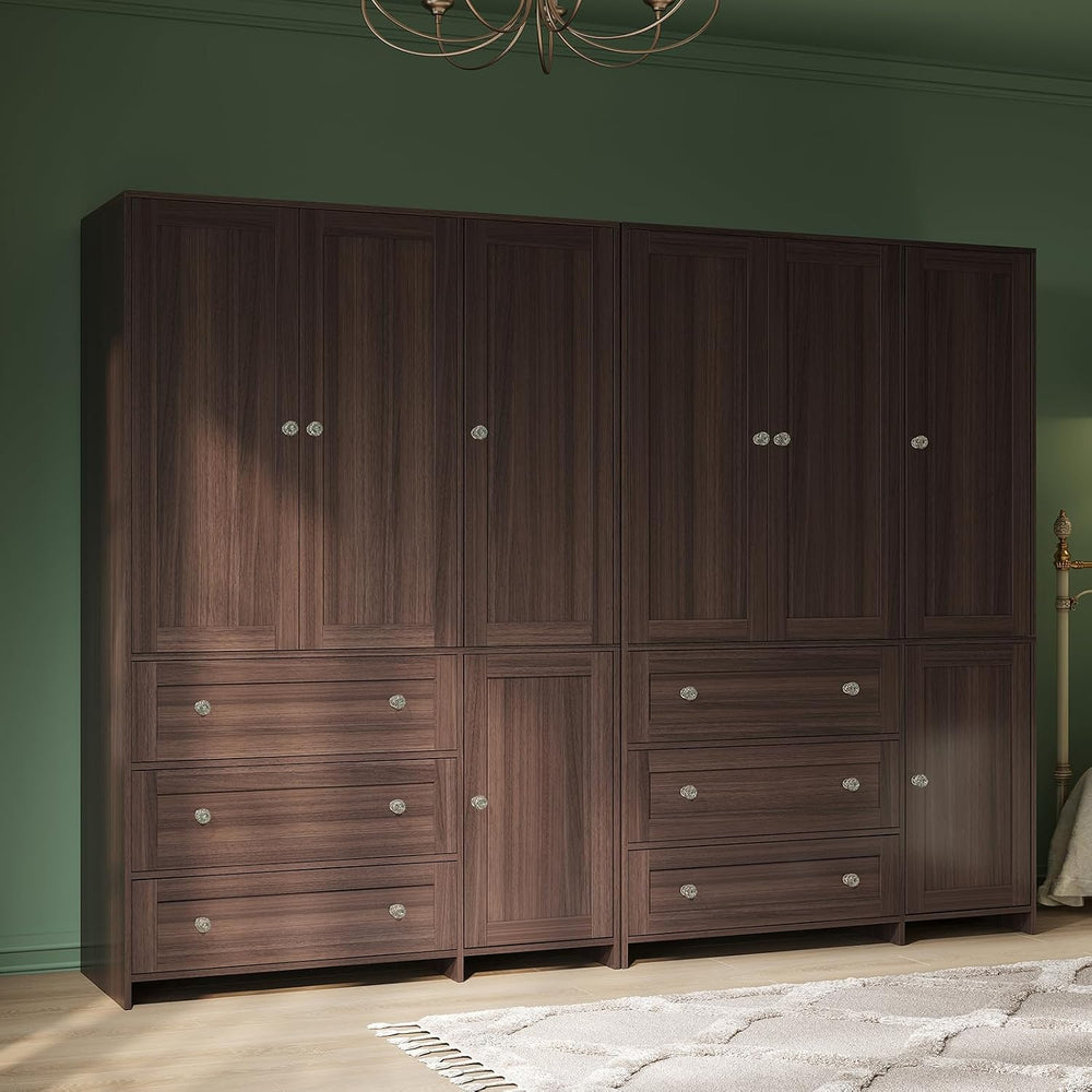 VOWNER 71" H Armoire Wardrobe Closet with 3 Drawers and Mirror