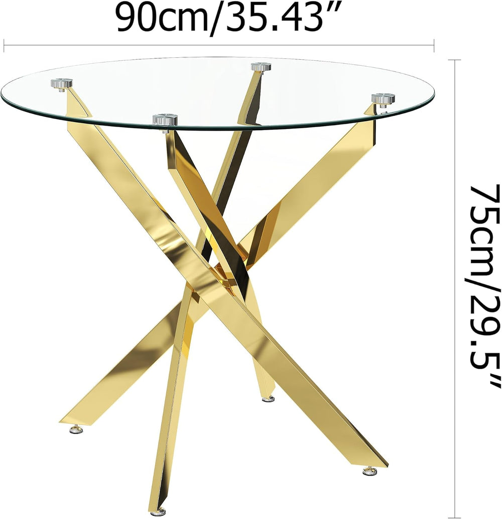 Round Tempered Glass Dining Table Set for 4, 5-Piece Modern Kitchen Table Set...
