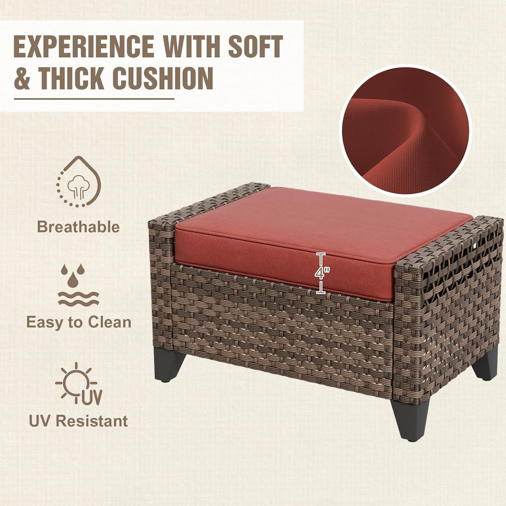 2 Pieces Modern Outdoor Wicker Patio Footstools, Multipurpose PE Rattan Ottom...