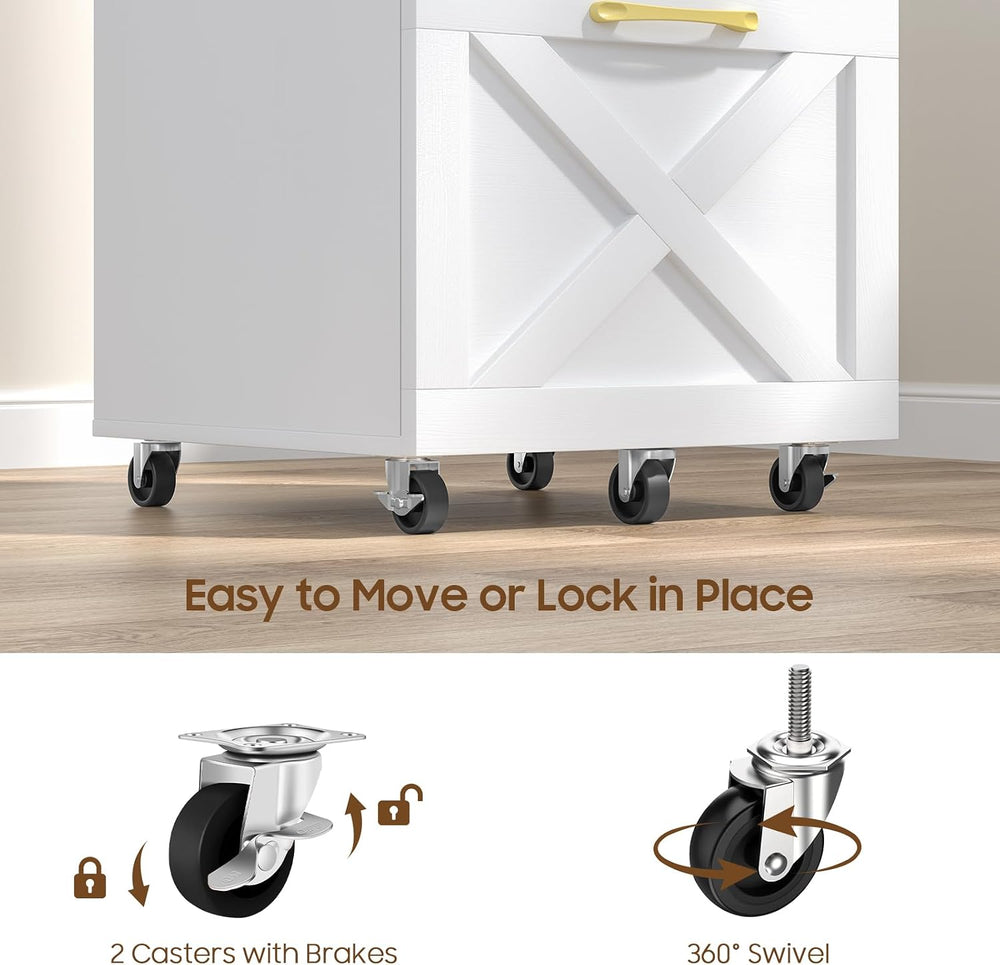Halitaa Farmhouse 2 Drawer Small File Cabinet with Wheels, White | Vertical F...