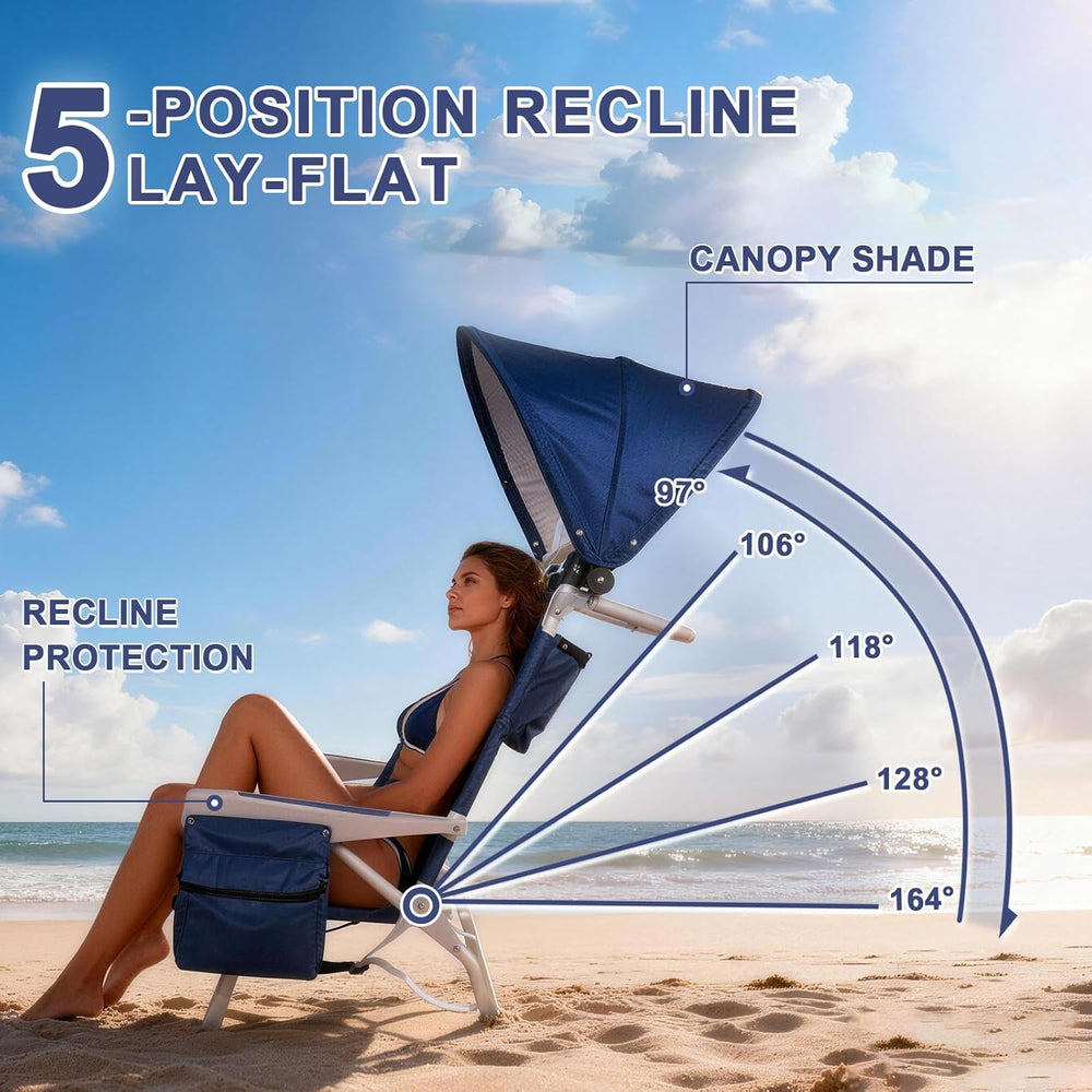 Beach Chair with Umbrella and Canopy Shade, Aluminum Backpack Beach Chairs fo...