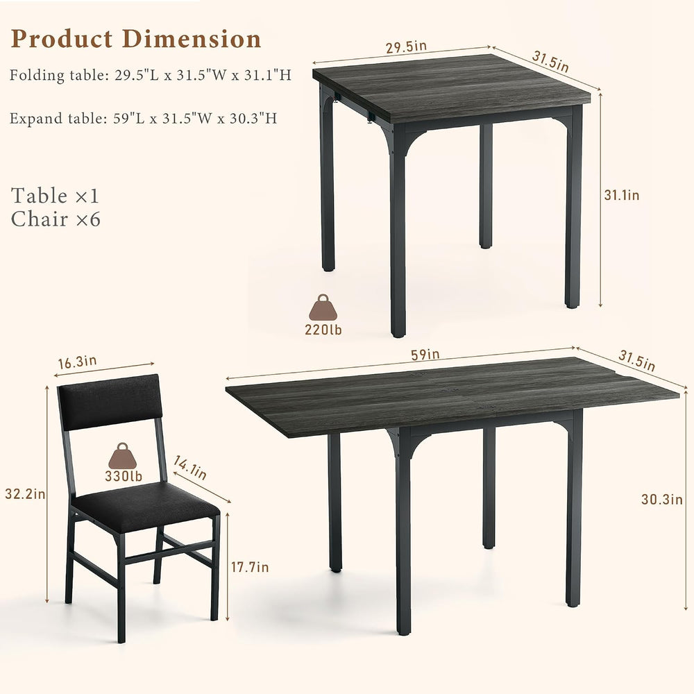 7-Piece Dining Table Set for 4-6, Extendable Kitchen Table Cushion Chairs Set...