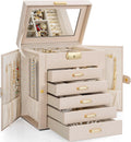 TORIBIO Large Jewelry Box for Women, Leather Jewelry Organizer with Mirror & Lock, 6-Tier Jewelry Storage Case for Girls/Women/Mothers, Necklace Earring Bracelets Holder Organizer