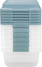 Hefty HI-RISE 18 Qt Plastic Storage Bins with Lids, 8 Pack Clear Stackable Containers with Secure Latching Handles, Under Bed Storage Boxes for Clothes, Shoes, Toys, Closet Organization