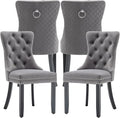 Velvet Dining Chairs Set of 4, Upholstered Dining Room Chairs with Nailhead Trim, Sillas de Comedor Modernas 4, Wooden Kitchen Chairs for Dining Room, Living Room, Kitchen, Bedroom, Grey