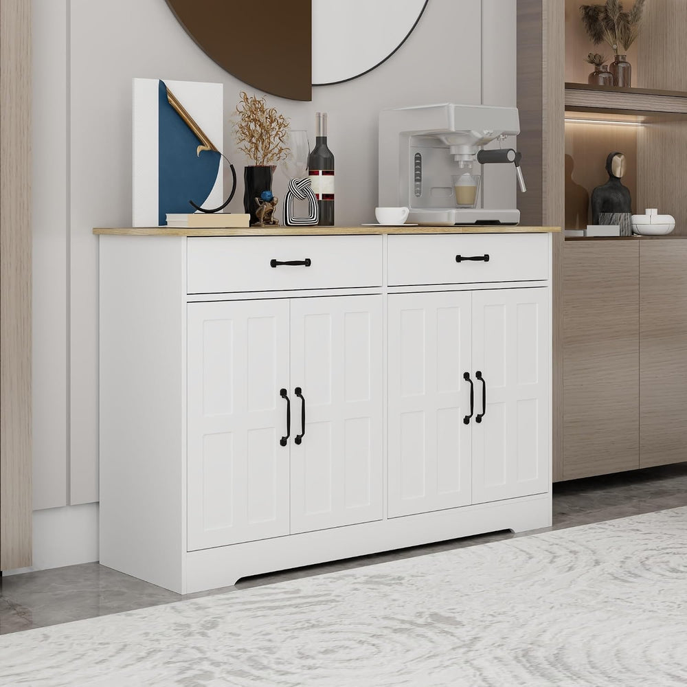 Farmhouse Buffet Cabinet Storage Sideboard, with 2 Drawers and 4 Doors, for D...