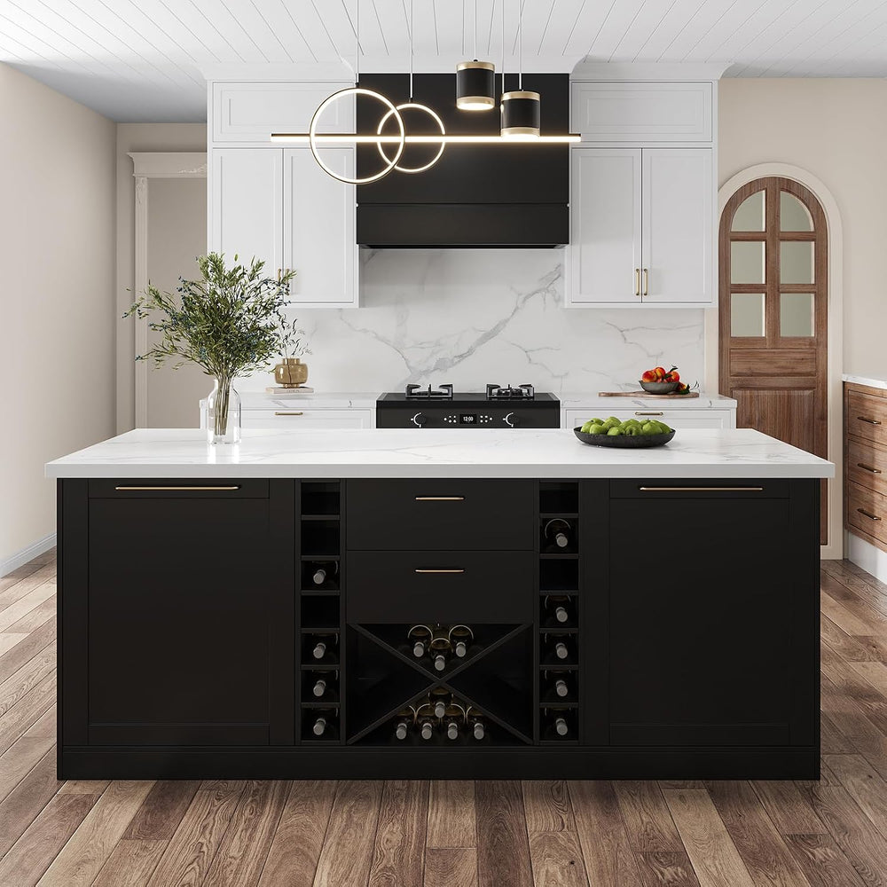 homary 72" Modern Kitchen Island with Storage & Wine Rack, Natural &...