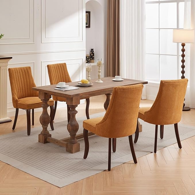 Linen Dining Chairs Set of 8,Comfy Fabric Upholstered Chairs for Kitchen Livi...