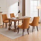 Linen Dining Chairs Set of 8,Comfy Fabric Upholstered Chairs for Kitchen Living Room,Channel Tufted Dining Room Chairs with Curved Solid Wood Legs(Yellow,8 Pcs)