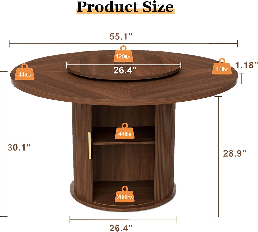 55'' Round Dining Table for 4-6, Mid-Century Modern Kitchen Table wit...