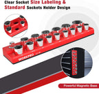 WORKPRO Magnetic Socket Organizer, 1/2-Inch SAE Sockets Holder, Socket Trays Holds 16 Pieces Standard Size and Deep Size Sockets(Socket not Included)