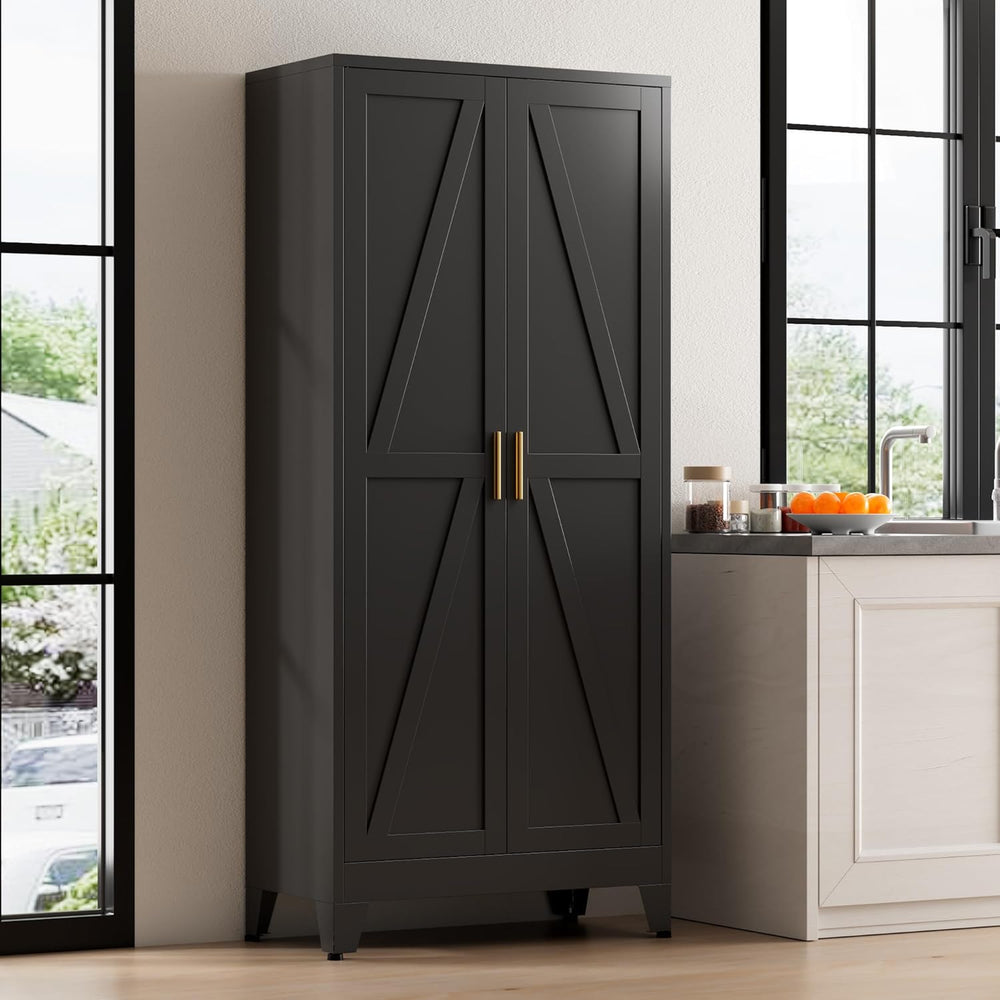 71" Tall Metal Pantry Cabinet, Kitchen Storage Cabinet with 2 Doors and ...