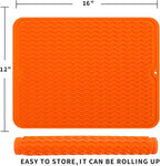 Silicone Dish Drying Mat for Multiple Usage,Easy clean,Eco-friendly,Heat-resistant Silicone Mat for Kitchen Counter or Sink,Refrigerator or drawer liner Orange L 16 inches x 12 inches