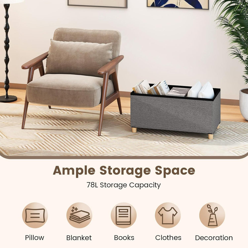 Giantex Storage Ottoman Bench with Tray Lid, Folding Linen Fabric Foot Stool ...