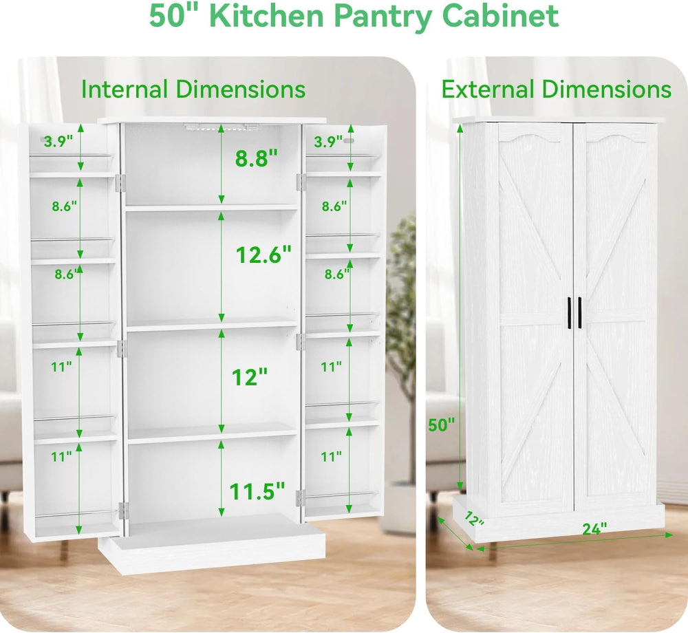 GEPELCN 50" LED Kitchen Pantry Cabinet Farmhouse Storage Cabinet Wood Fo...