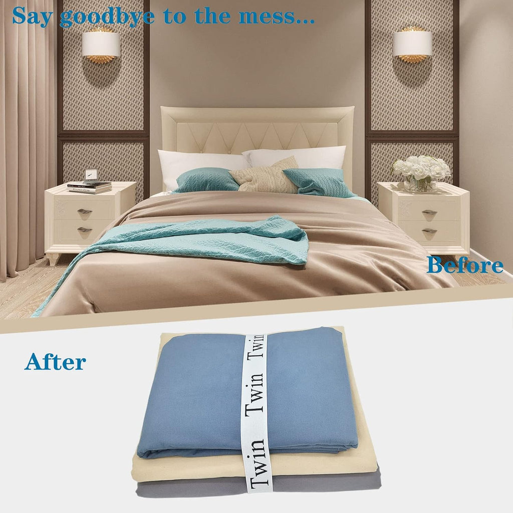 4 Pieces Bed Sheet Organizer Bands, Sheet Organizers and Storage Label Bands, Sheet Label for Bedding, Sheets Organizer for Closet,Sheet Keepers Linen Labels Bedding Bands (4Pcs Twin)