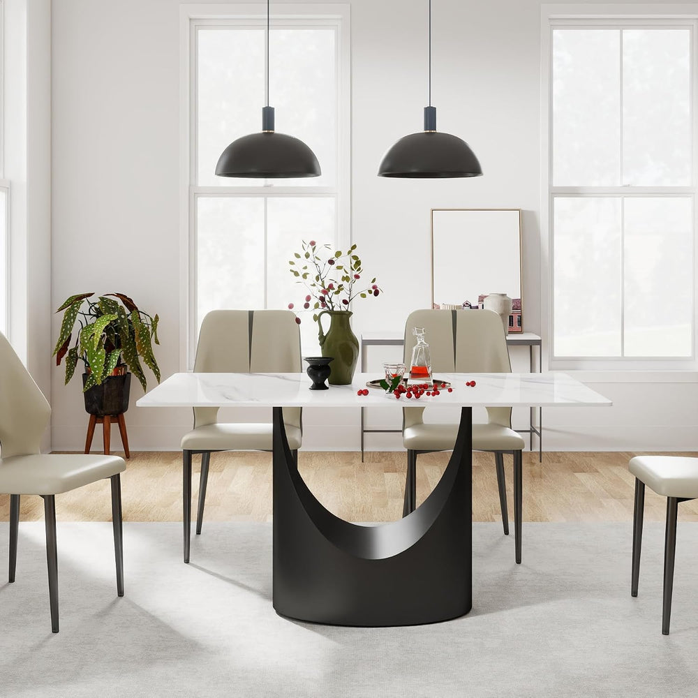 55" Modern Dining Table for 4-6, White Rectangle Dining Table, Sintered ...