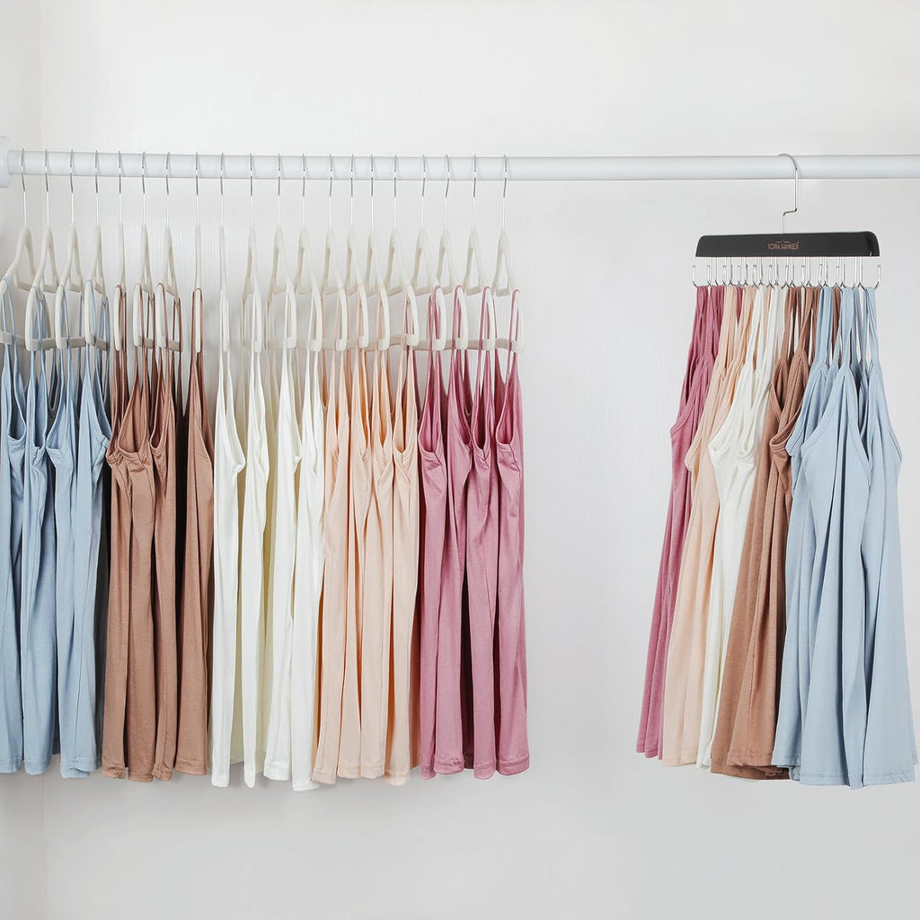 TOPIA HANGER Bra Hanger for Closet, 2 Pack Tank Top Hangers 40 Hooks Capacity Foldable Wood Space Saving Hangers Closet Organizer for Tank Top, Bra, Scarf, Belt, Tie etc - CT46B-2