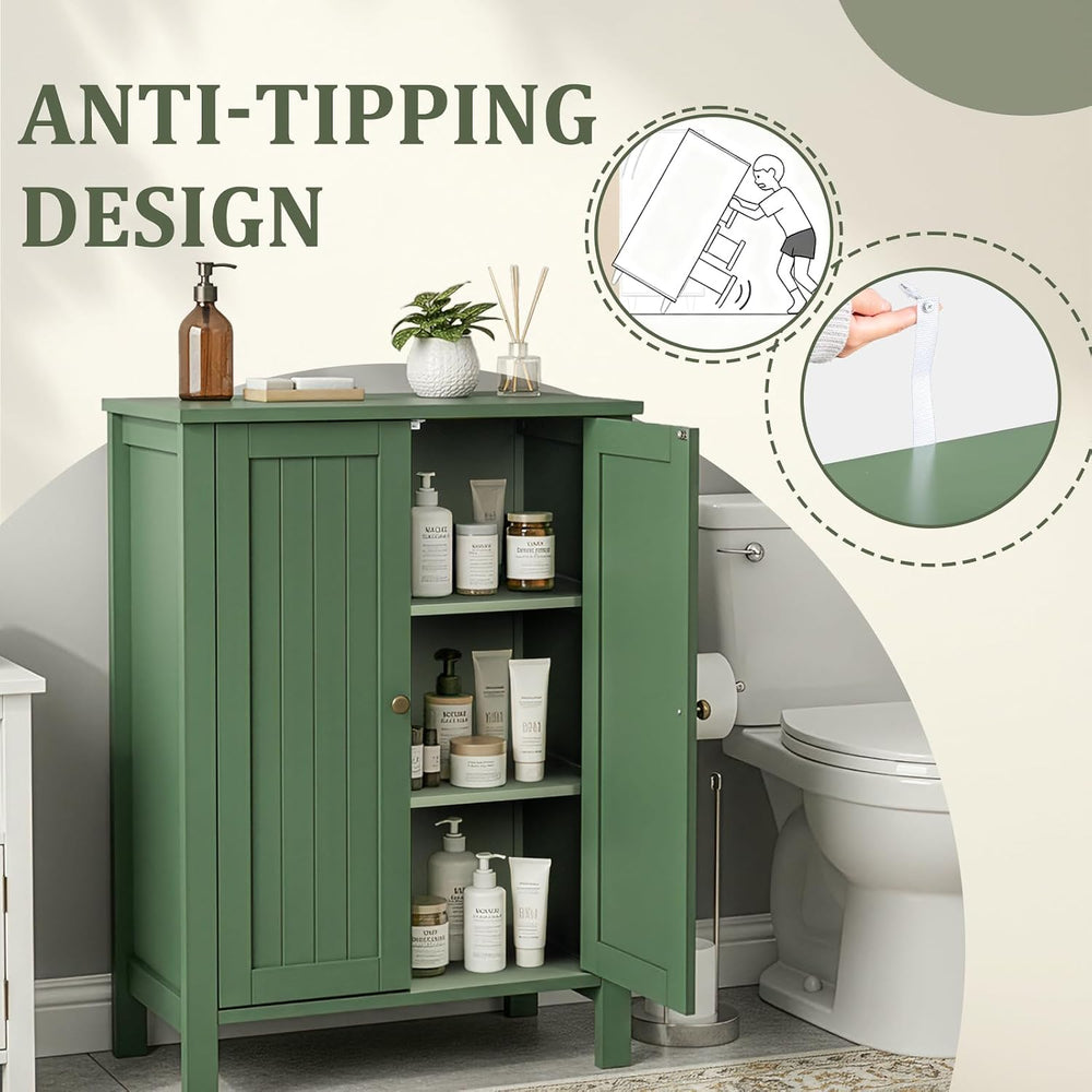 Bonnlo Free Standing Bathroom Cabinet, Sage Green Accent Storage Cabinet with...