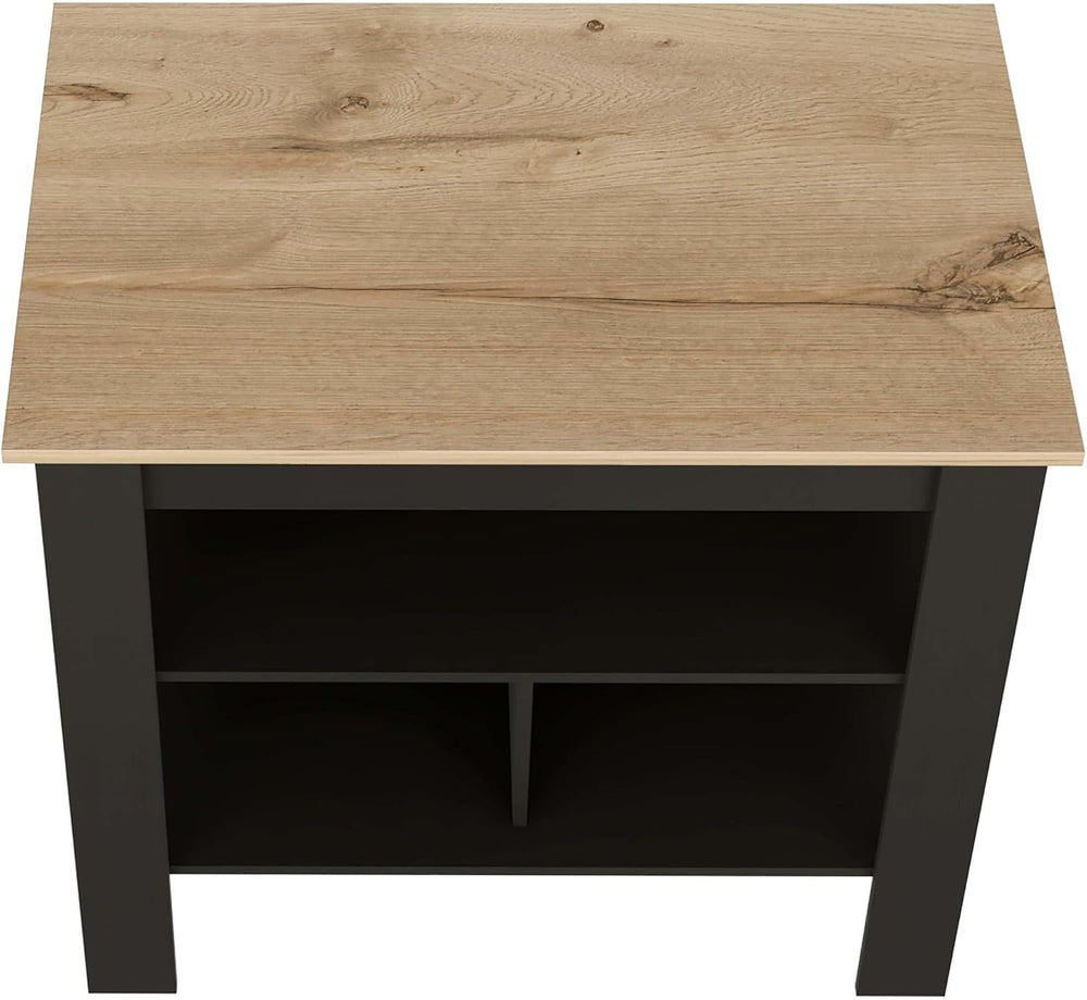 Kitchen Island with Three Concealed Shelves, Black, Light Oak | Modern kitche...