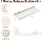 upsimples Floating Shelves for Wall, Wall Shelves for Decor Storage Set of 6, Wall Mounted Wood Shelf for Bedroom, Living Room, Bathroom, Kitchen, Picture Ledge Shelf, White
