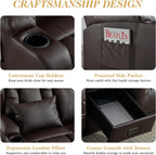 Loveseat Recliner Sofa,RV Wall Hugger Recliners with Flip-up Console,Reclining Loveseat Sofa Recliner with Cup Holders/Lumbar Pillows for Small Spaces,RV Furniture (PU Brown, 68" 2-Seater)