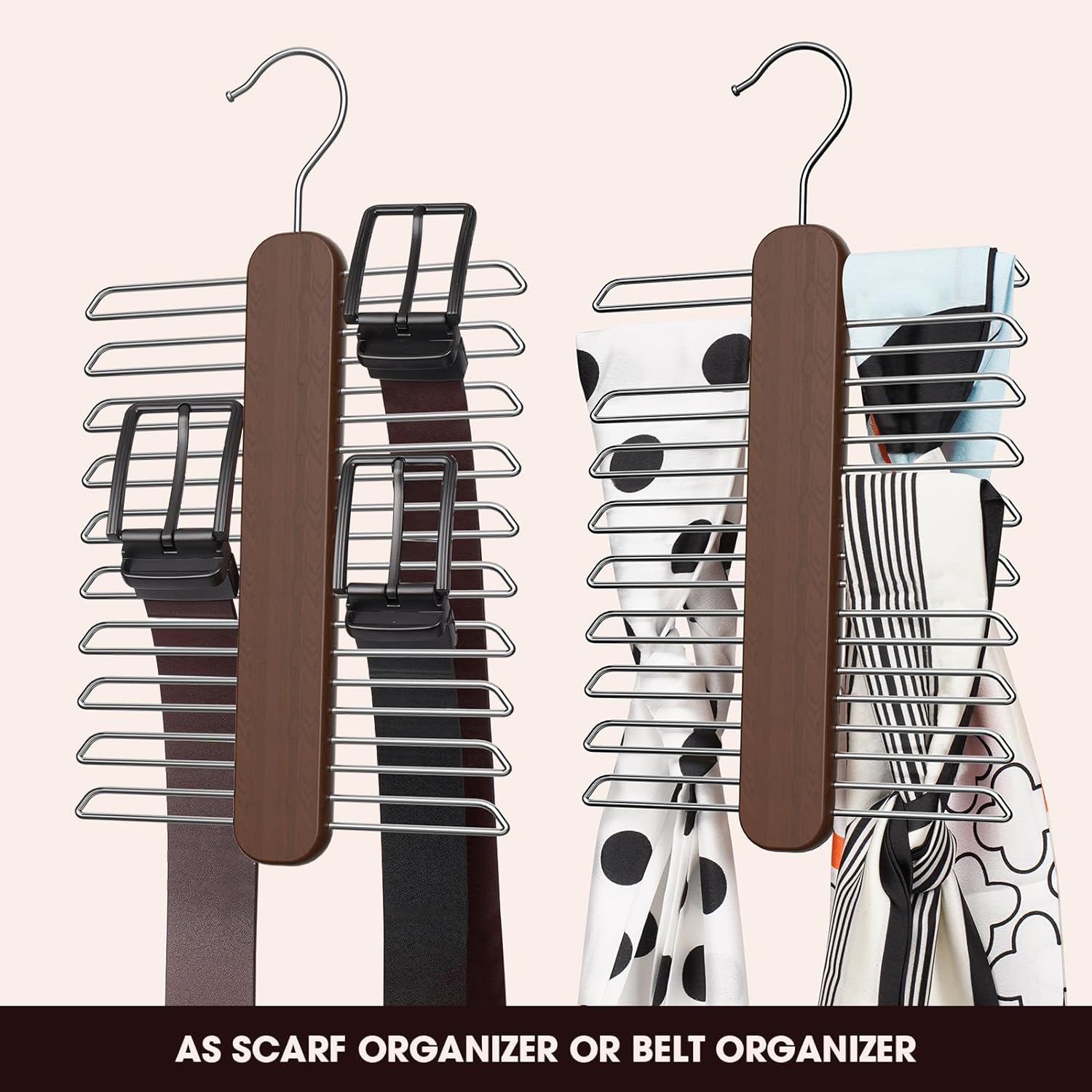 Tie Hanger,Tie Organizer for Closet 20 Storage Capacity,Wooden Necktie Organizer Tie Holder,360 Degree Rotating Accessory Organizers for Tie,Belt,Scarf