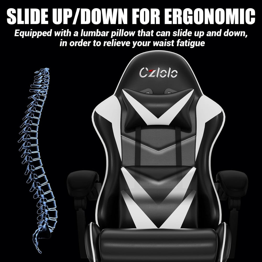 Czlolo Gaming Chair with Footrest Racing Style Lumbar Support Massager Video ...