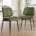 Dining Chairs Set of 8, Mid Century Modern Dining Room Chair, Upholstered Faux Leather Kitchen Chairs with Thick Cushion and Walnut Bentwood Back for Kitchen Dining Room, Green