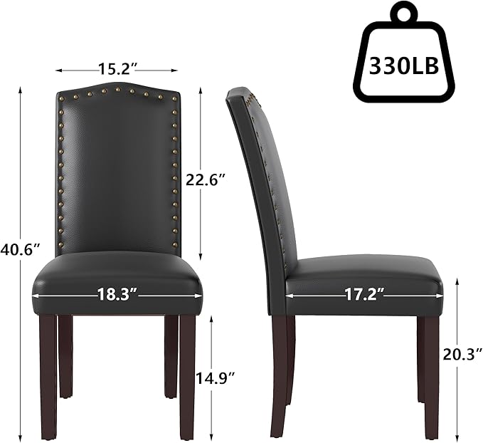 LSSBOUGHT PU Dining Chair Set of 2 Upholstered Parsons Kitchen Chair with Cop...