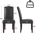 LSSBOUGHT PU Dining Chair Set of 2 Upholstered Parsons Kitchen Chair with Copper Nails and Solid Wood Legs for Dining Room,Restaurant(Black)